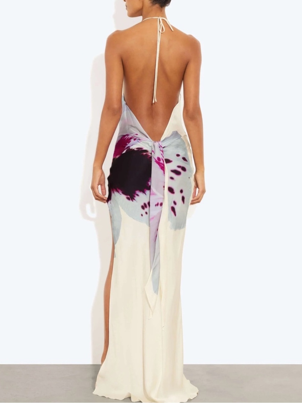 Rat & Boa Ivory Halter Maxi Dress with Purple Floral Detail